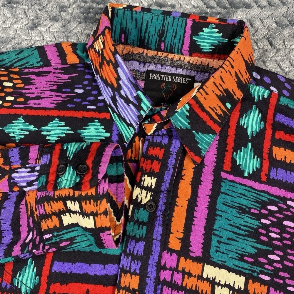 Vintage Frontier Series Shirt Mens Large Aztec Western 90s VTG